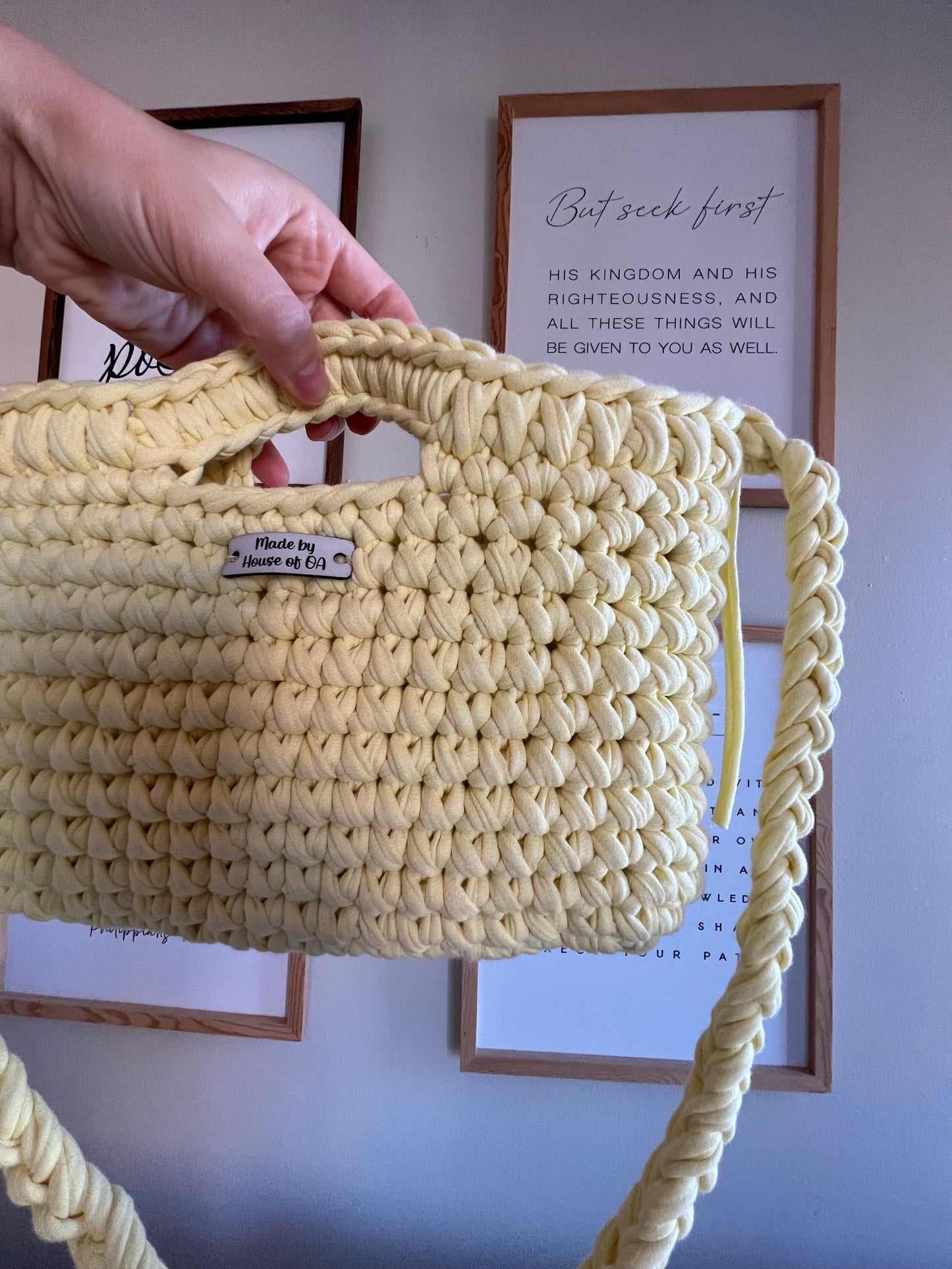 Yellow Handmade Crochet Bag with Shoulder Strap