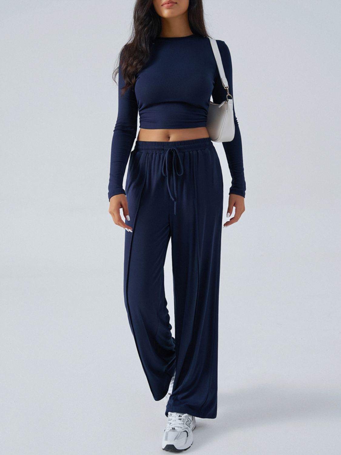 Round Neck Long Sleeve Top and Pants Set