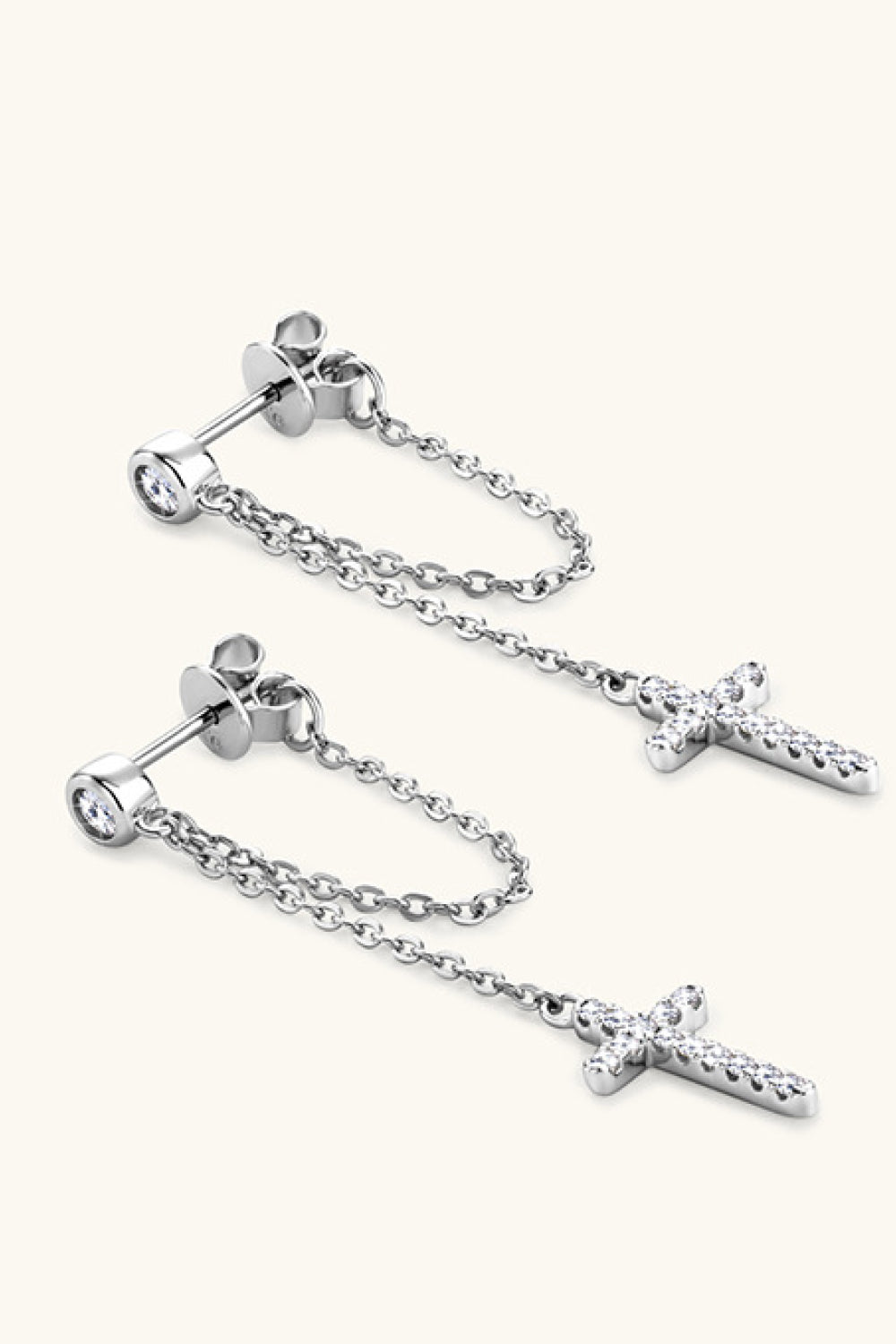 Moissanite Dangle Sterling Silver Cross Earrings