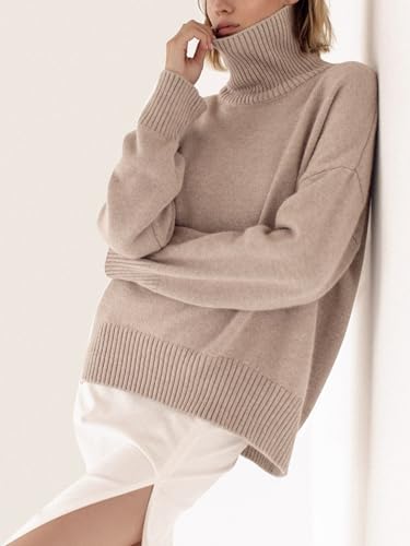 Turtleneck Sweater Chunky Long Sleeve Knitted Pullover High Low