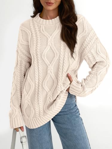 Oversized Cable Knit Crewneck Sweater