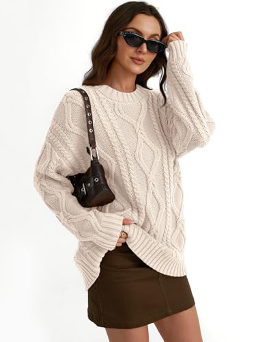 Oversized Cable Knit Crewneck Sweater