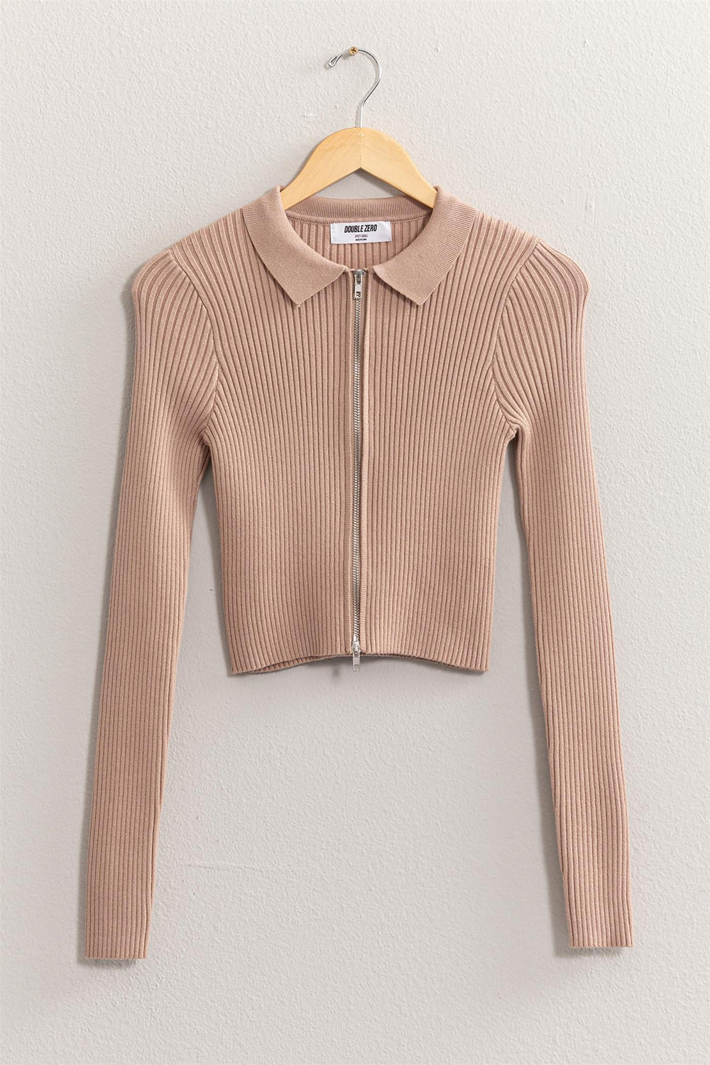 Ribbed Double Zip Cropped Cardigan Sweater