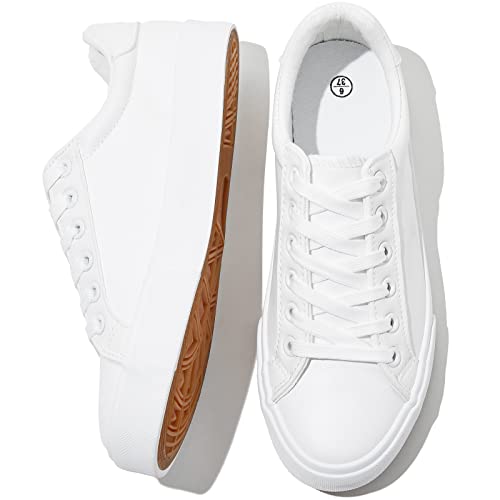 White Tennis Shoes PU Leather Sneakers Casual Walking Shoes