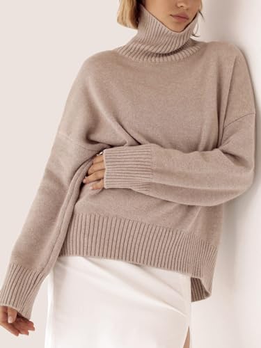 Turtleneck Sweater Chunky Long Sleeve Knitted Pullover High Low