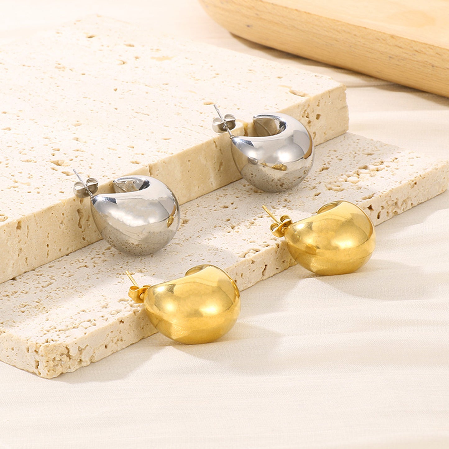 Gold-plated Stainless Steel Moon Shape Earrings