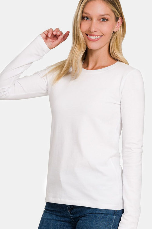 Full Size Solid Color Round Neck Long Sleeve T-Shirt