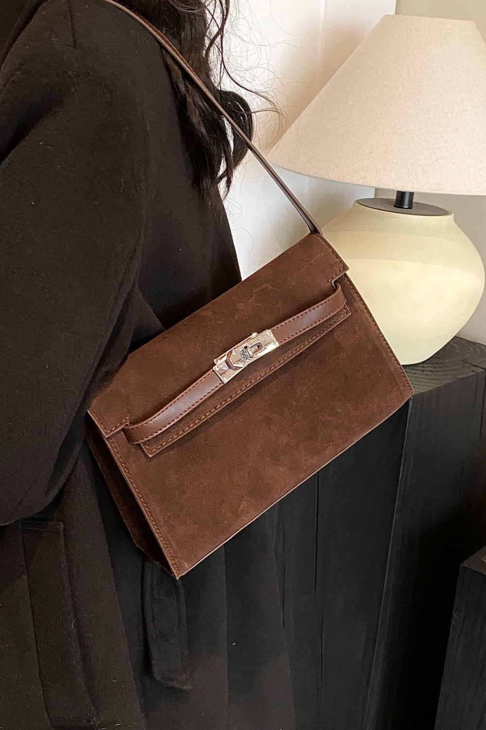 Suede Leather Strap Shoulder Bag