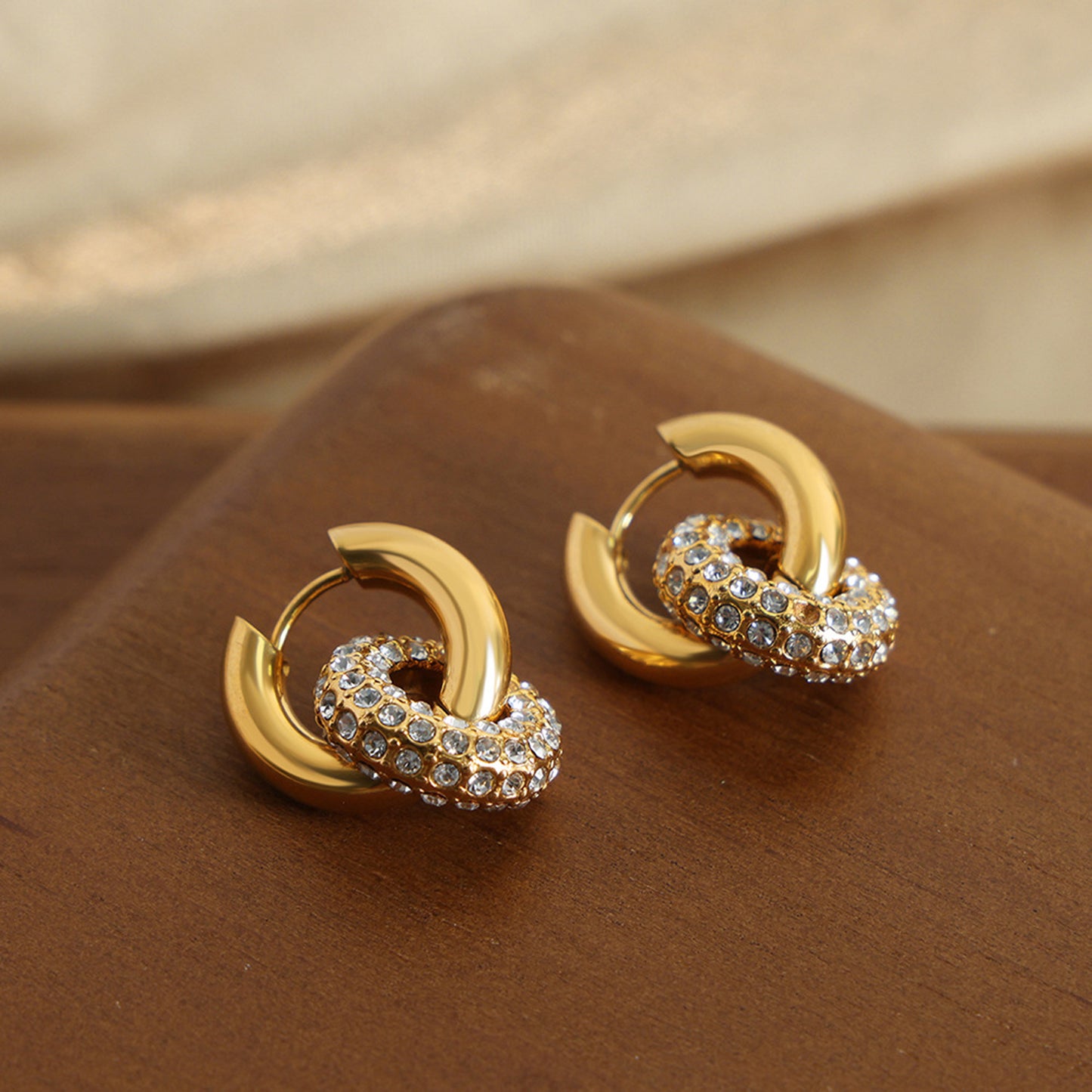 Gold-plated Titanium Steel Inlaid Zircon Double-Hoop Earrings