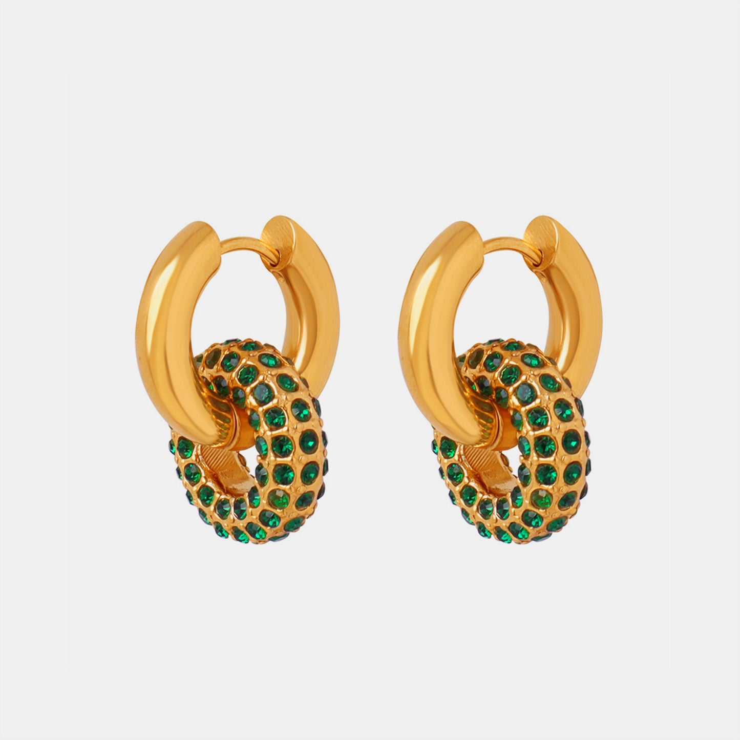 Gold-plated Titanium Steel Inlaid Zircon Double-Hoop Earrings