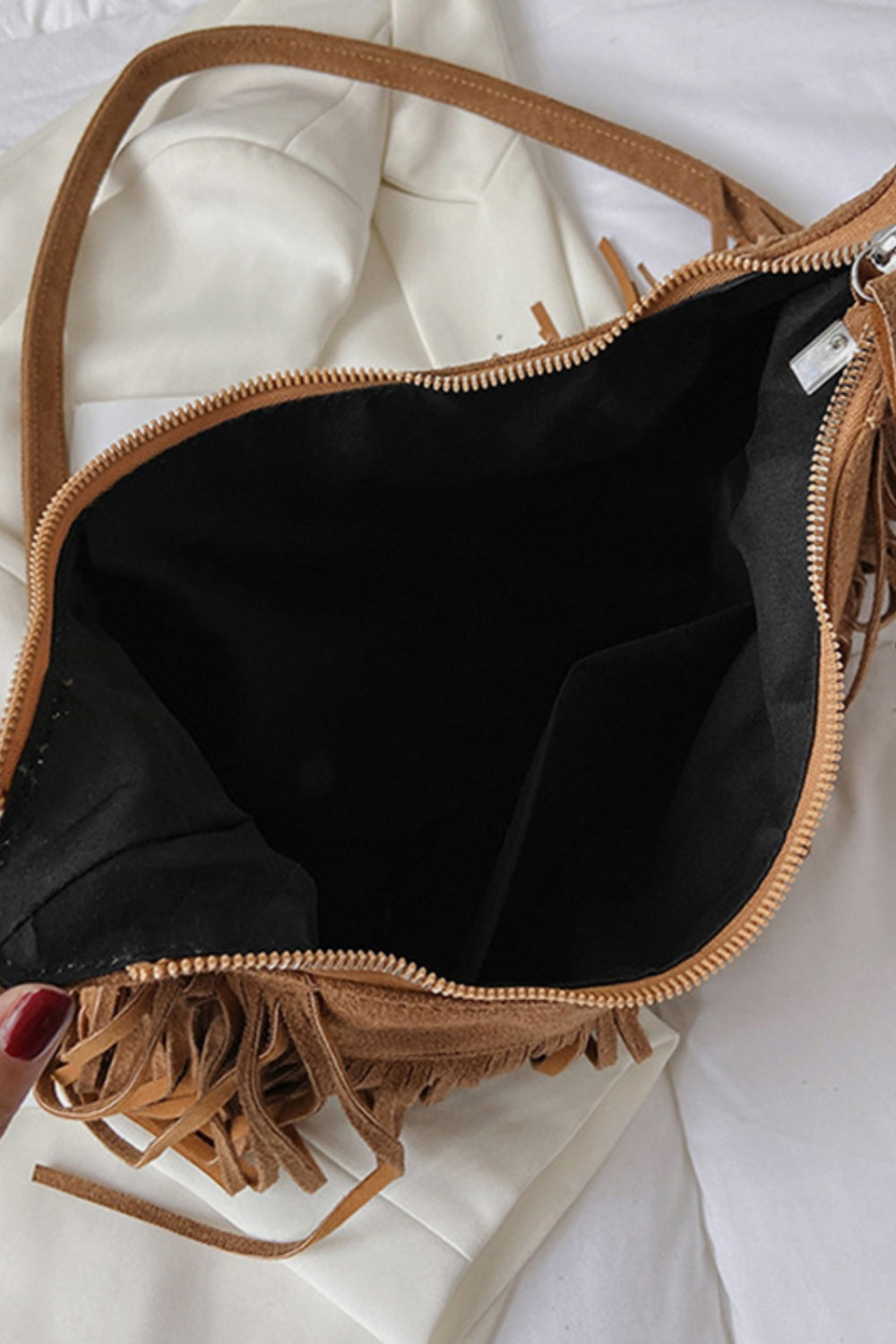 Suede Fringe Adjustable Strap Shoulder Bag