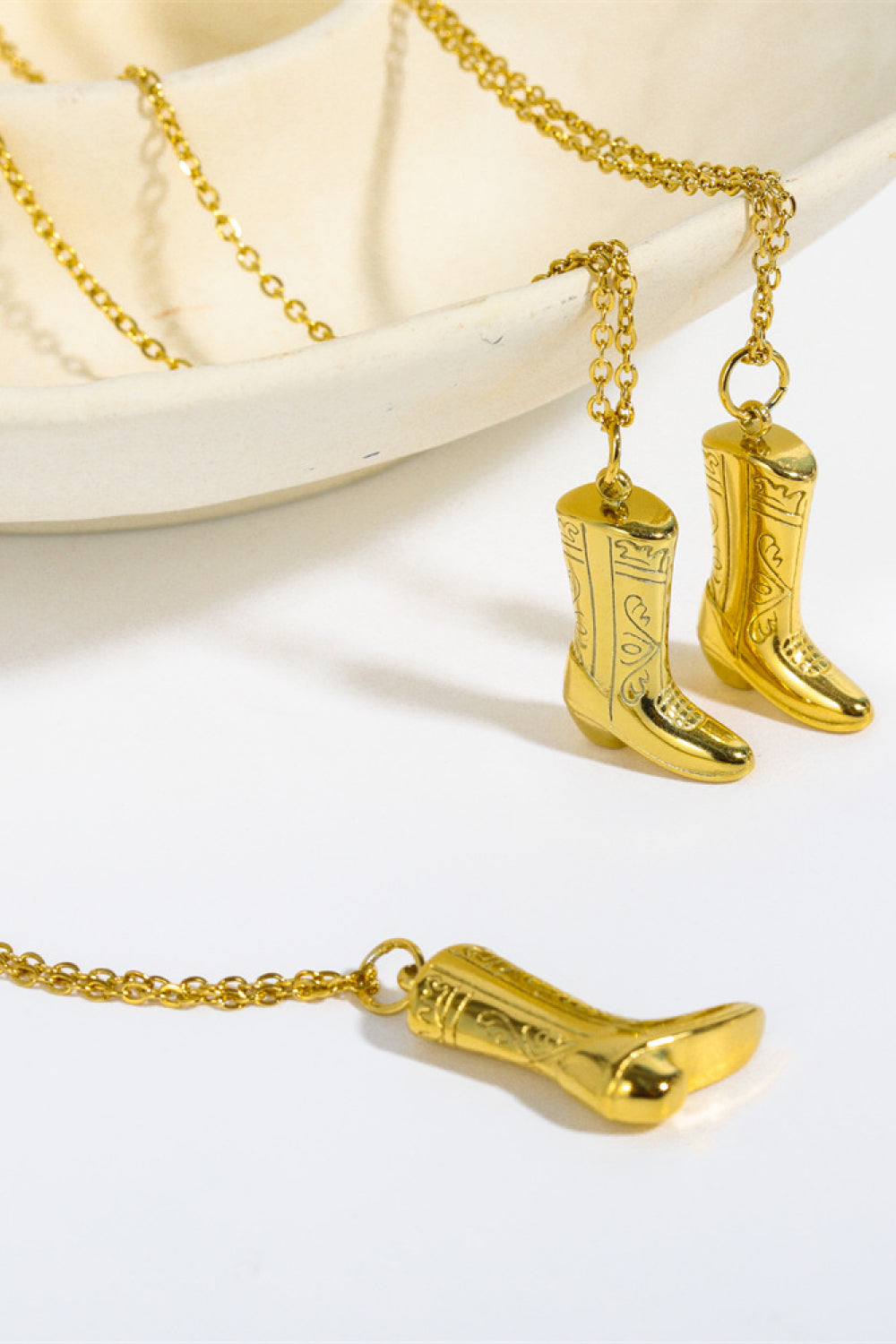 Cowboy Boot Pendant Stainless Steel  gold-plated Necklace