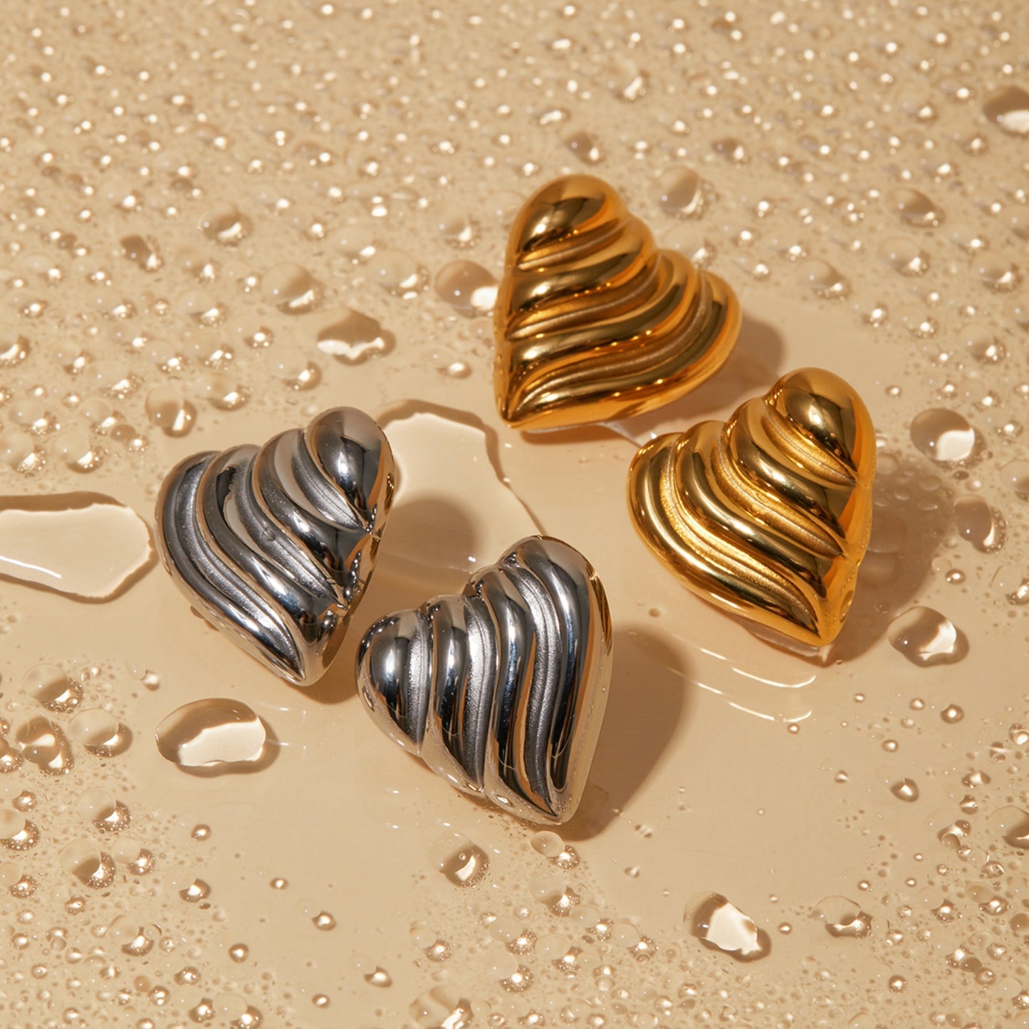 Gold-plated Stainless Steel Heart Shape Stud Earrings