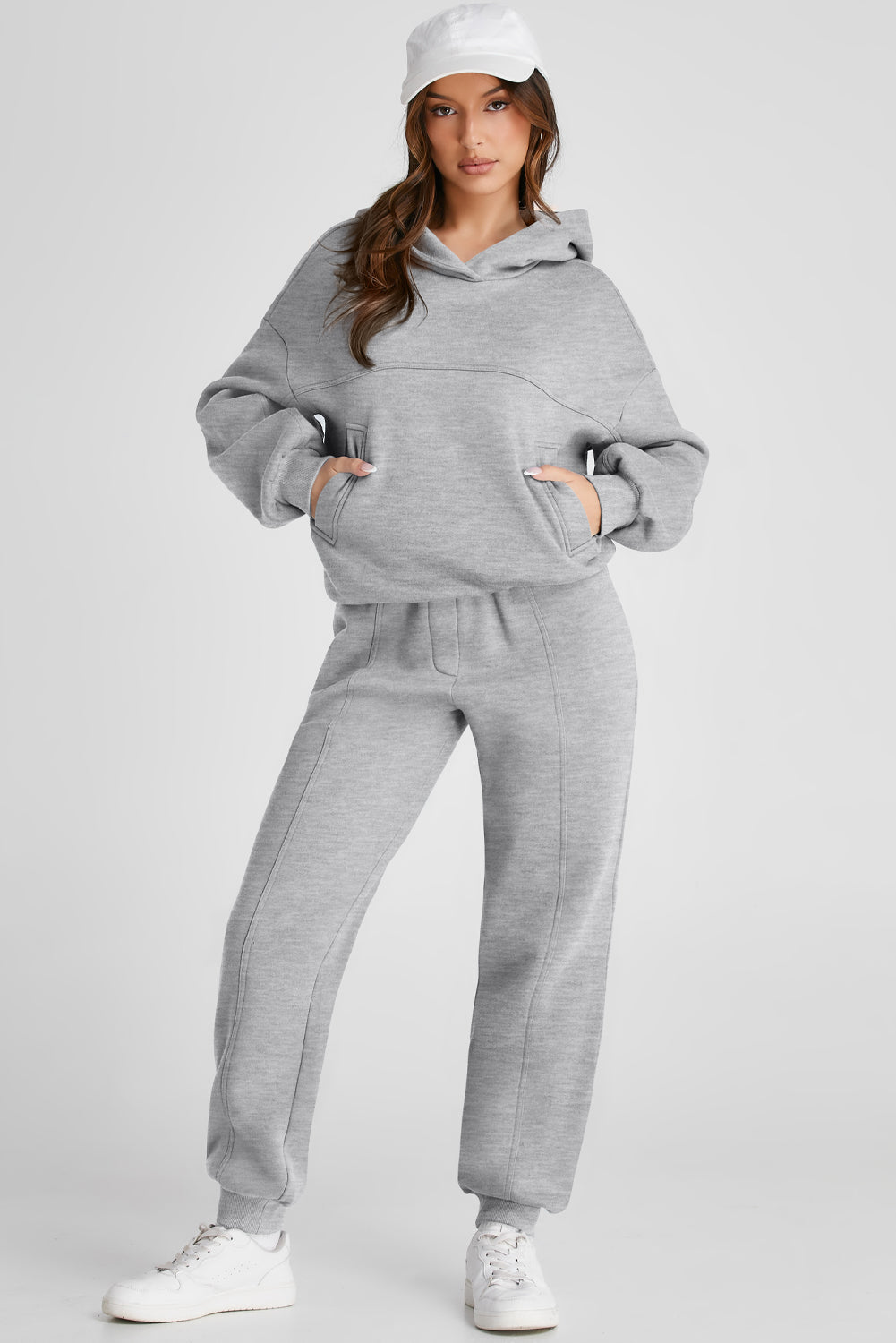 Dropped Shoulder Long Sleeve Hoodie and Pants Active Sweatshirt Set