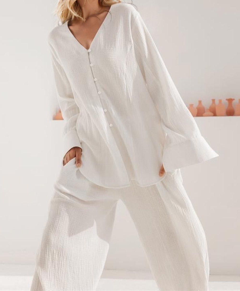 Buttery-Soft V-Neck Long Sleeve Top and Pants Set