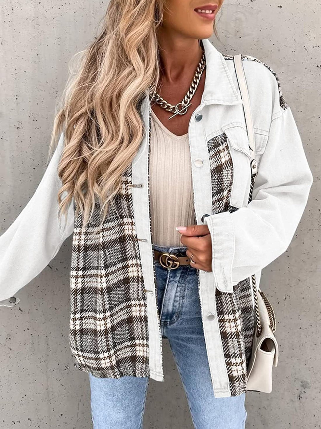 Plaid Button Up Dropped Shoulder Shacket