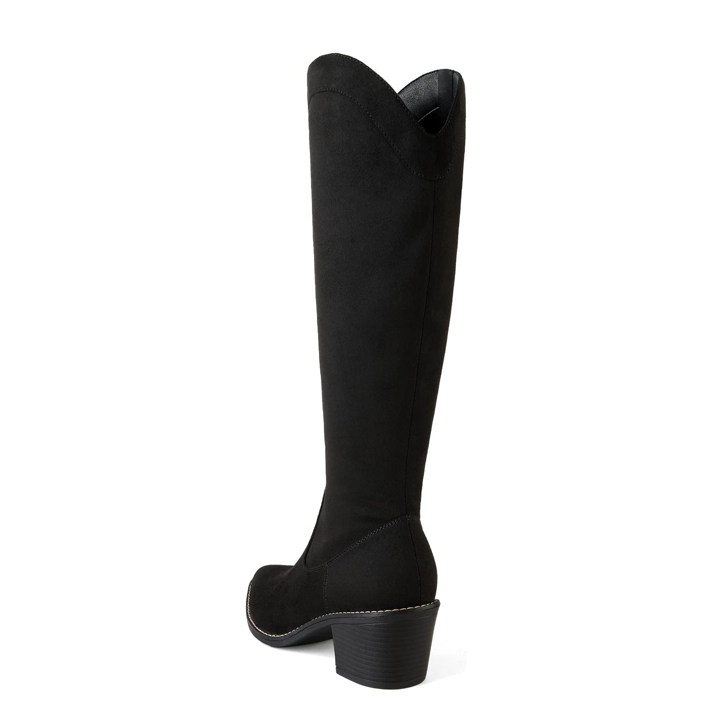 Suede and Leather Western Chunky Heel Pointed Toe Knee High Boots