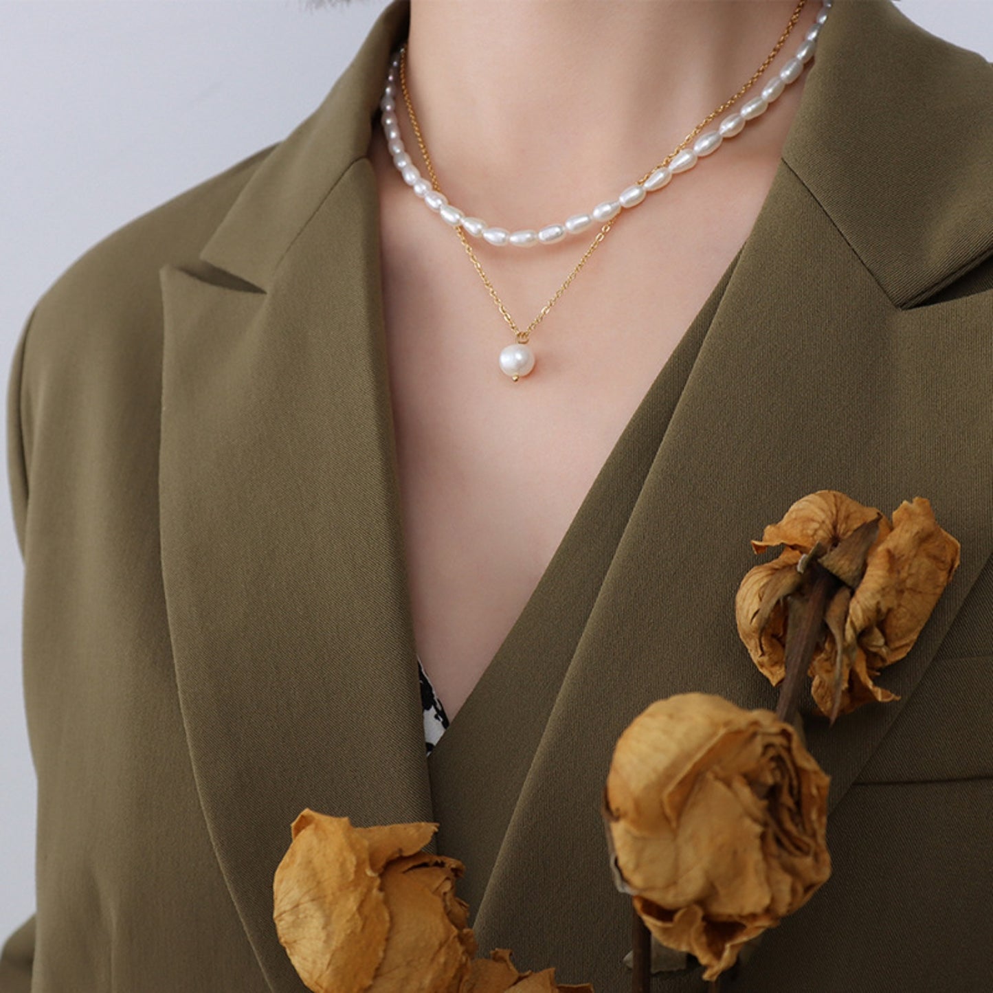 Gold-plated Double-Layered Freshwater Pearl Necklace