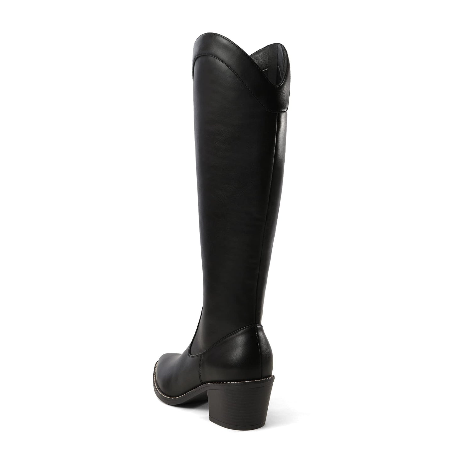 Suede and Leather Western Chunky Heel Pointed Toe Knee High Boots