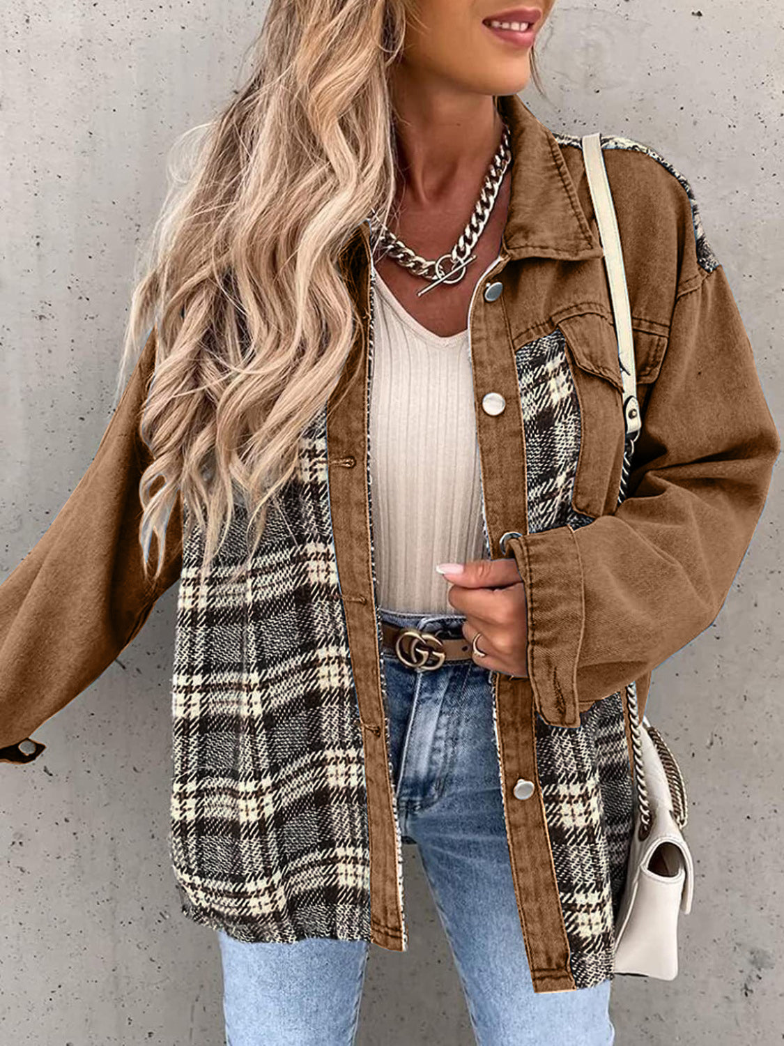 Plaid Button Up Dropped Shoulder Shacket