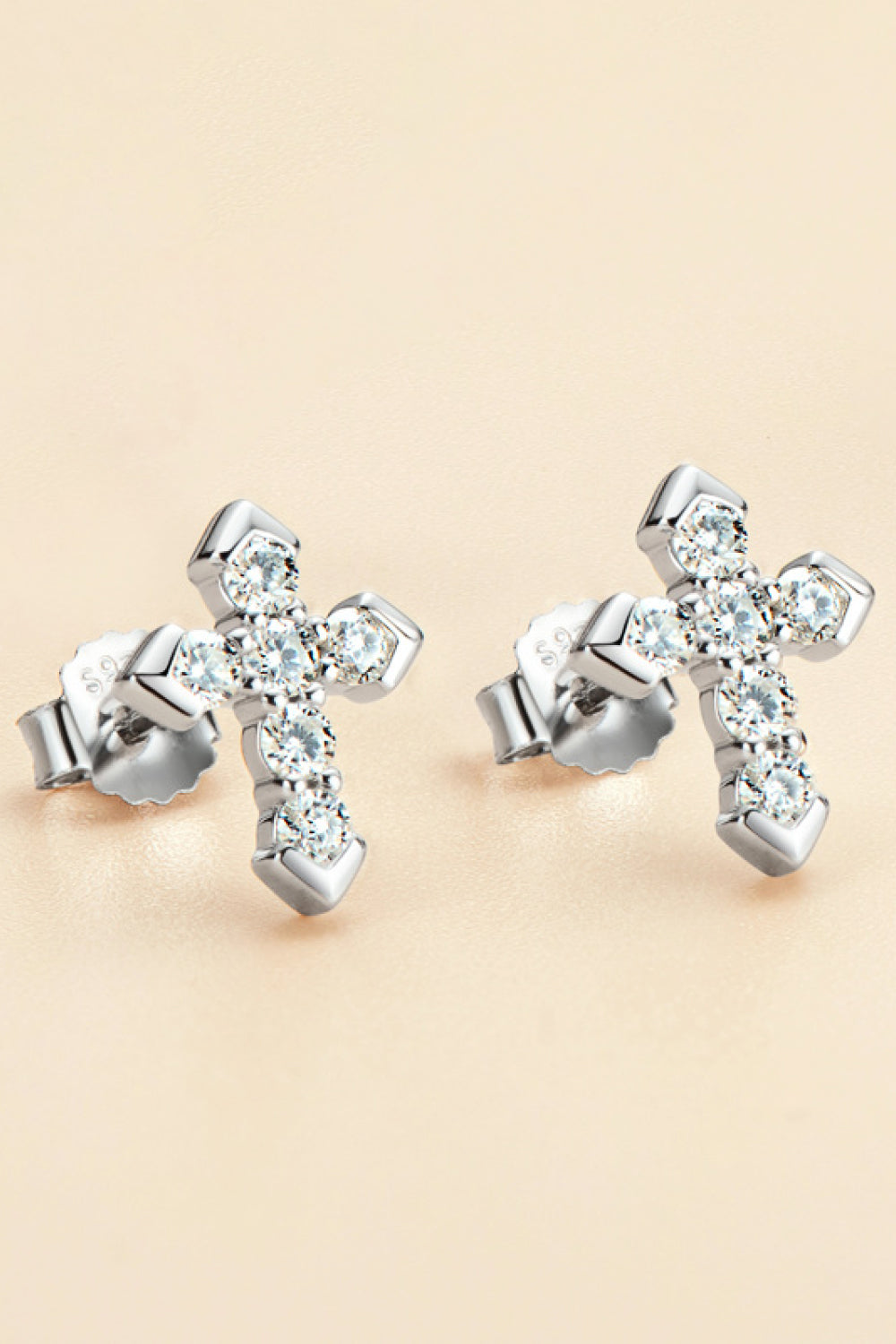 Moissanite sterling silver Cross Stud Earrings