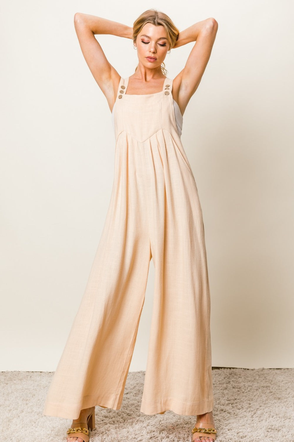 Texture Sleeveless Wide Leg Jumpsuit