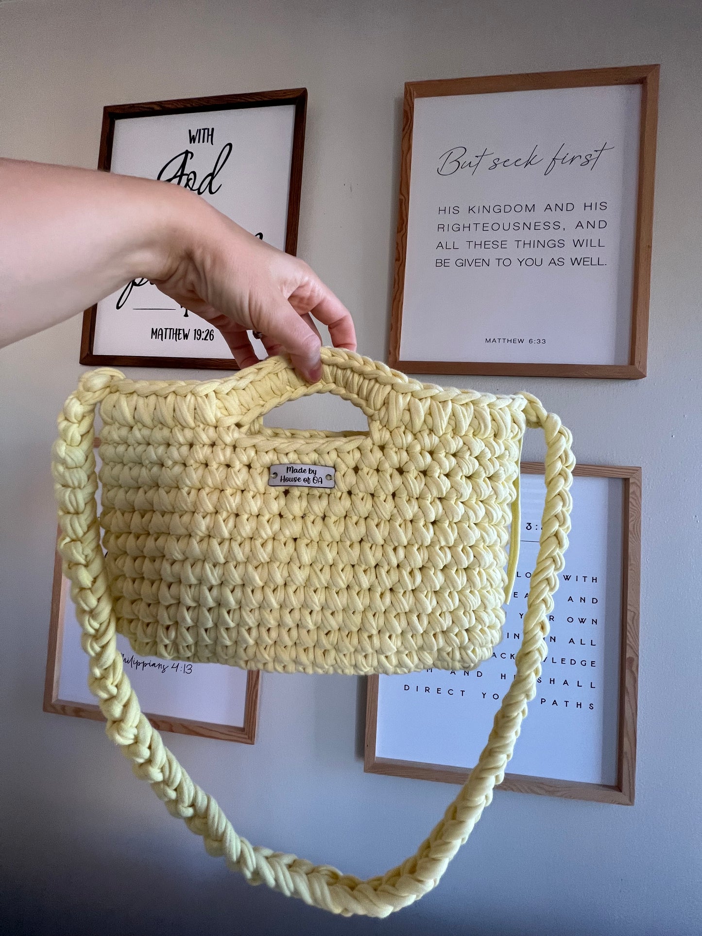 Yellow Handmade Crochet Bag with Shoulder Strap