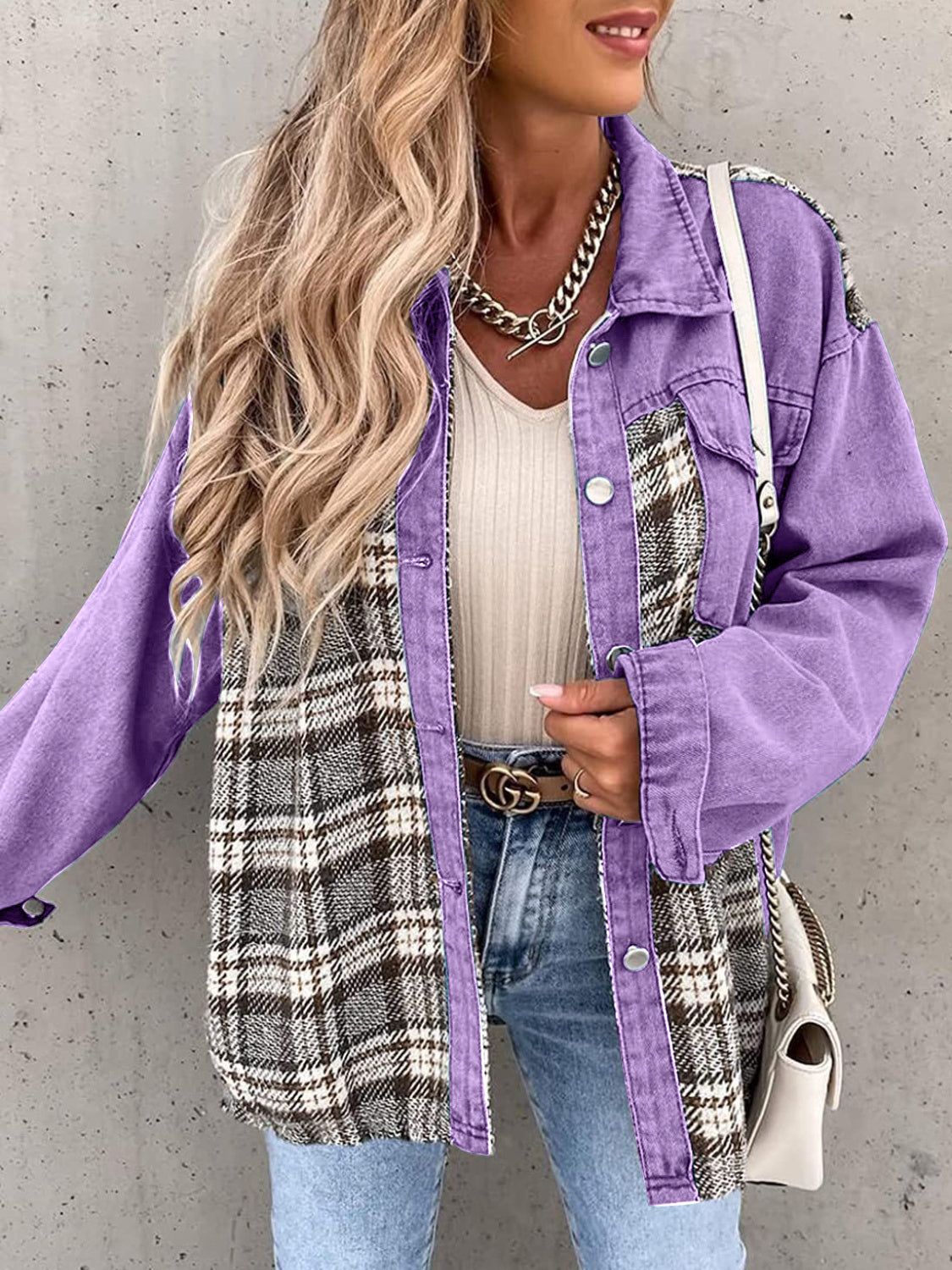 Plaid Button Up Dropped Shoulder Shacket