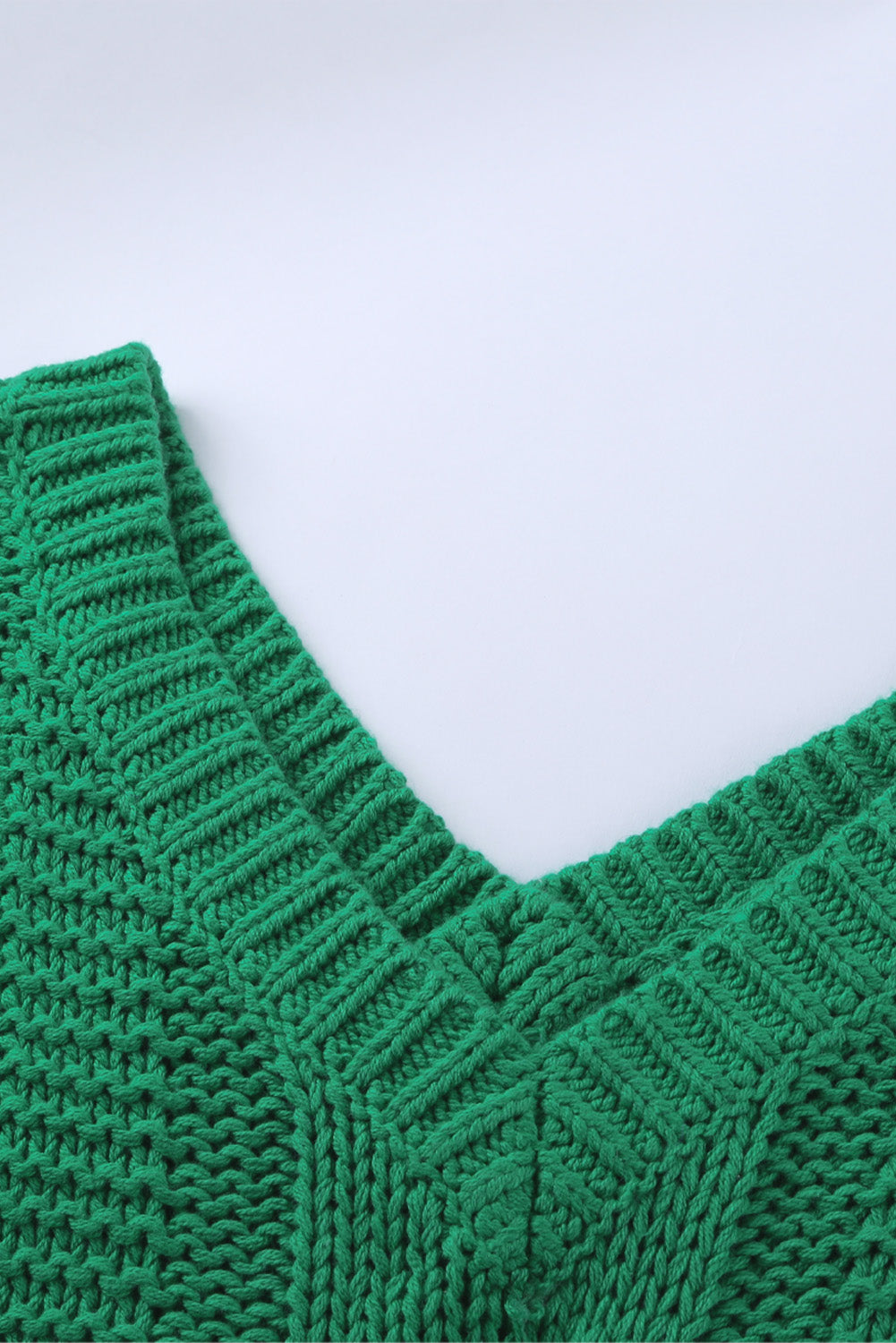 Green Bubblegum V-Neck Braided Knit Sweater