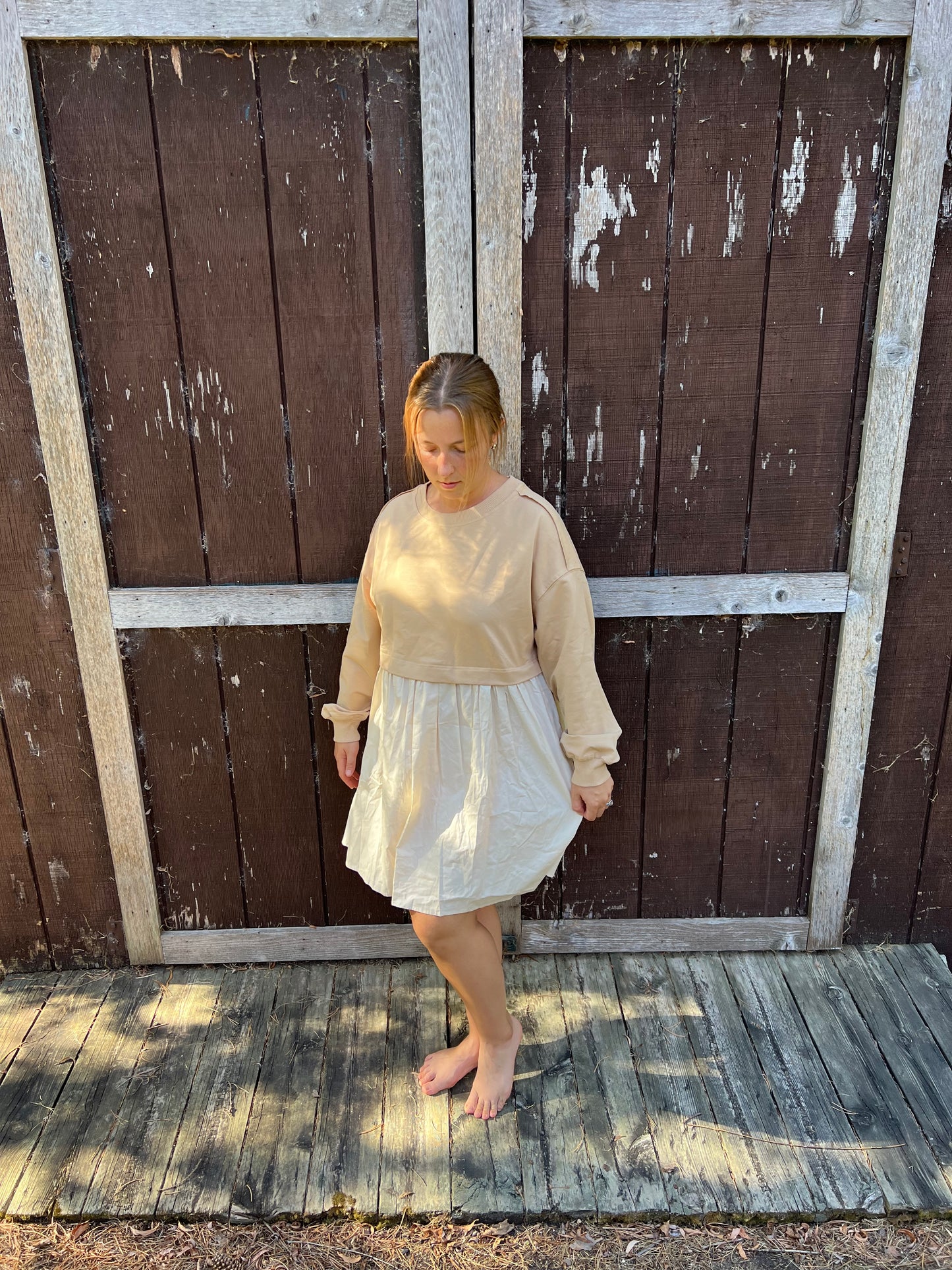 Pale Khaki Sweatshirt Poplin Mini Dress