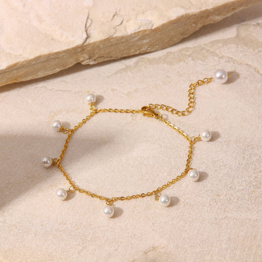 Pearl Gold-Plated Charm Anklet