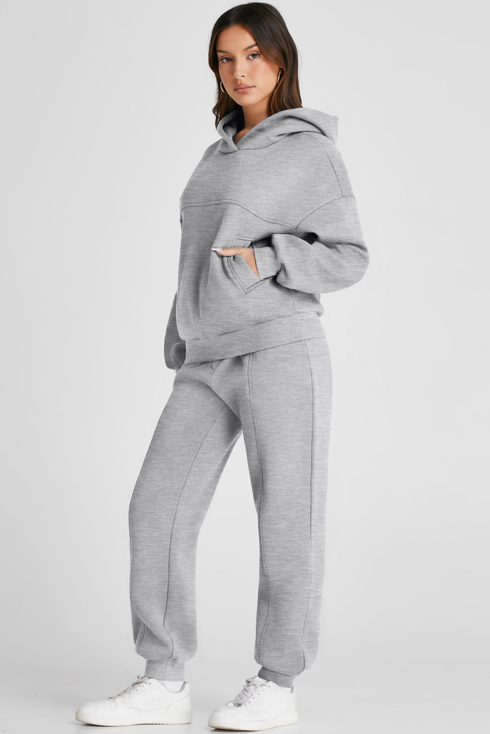 Dropped Shoulder Long Sleeve Hoodie and Pants Active Sweatshirt Set