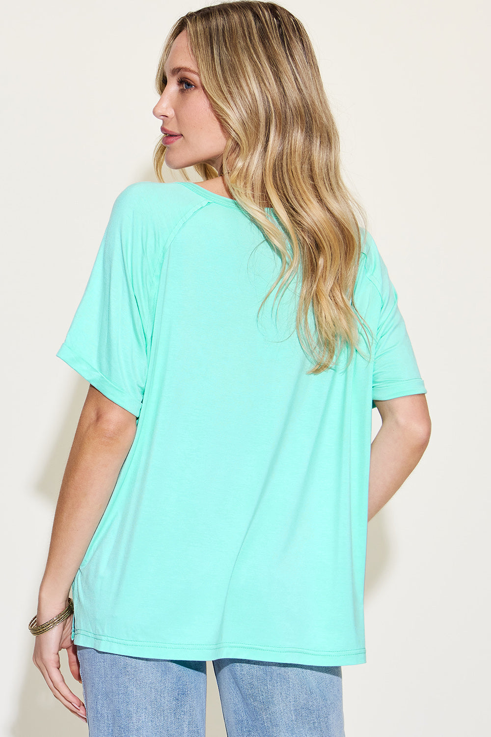 Full Size Bamboo Slit V-Neck Short Sleeve T-Shirt