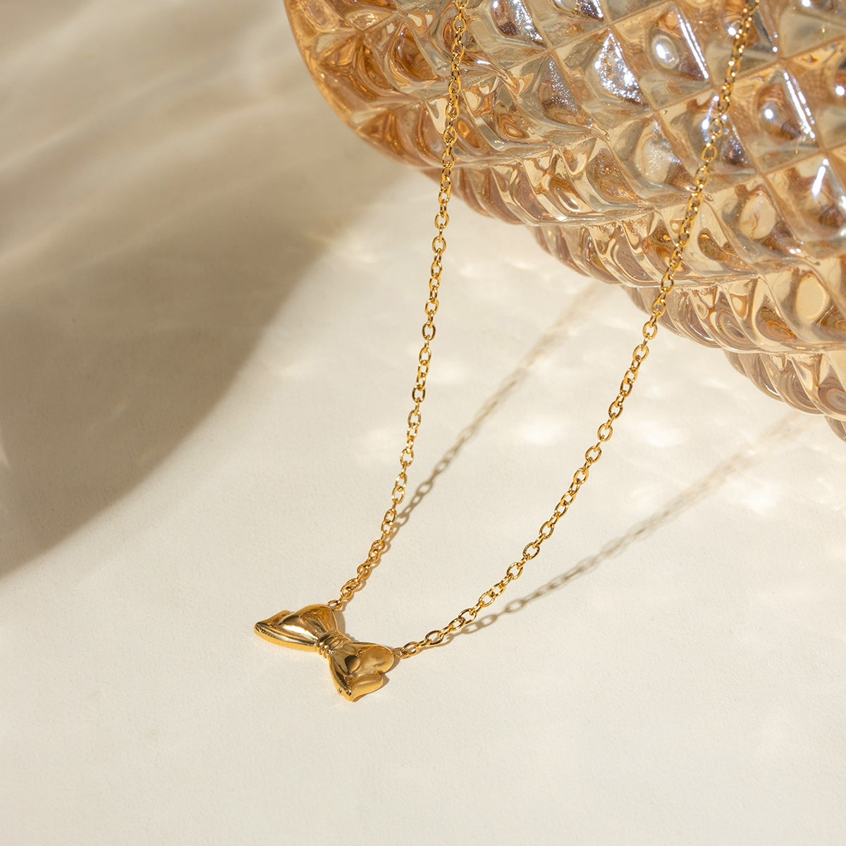 Gold-Plated Stainless Steel Bow Necklace