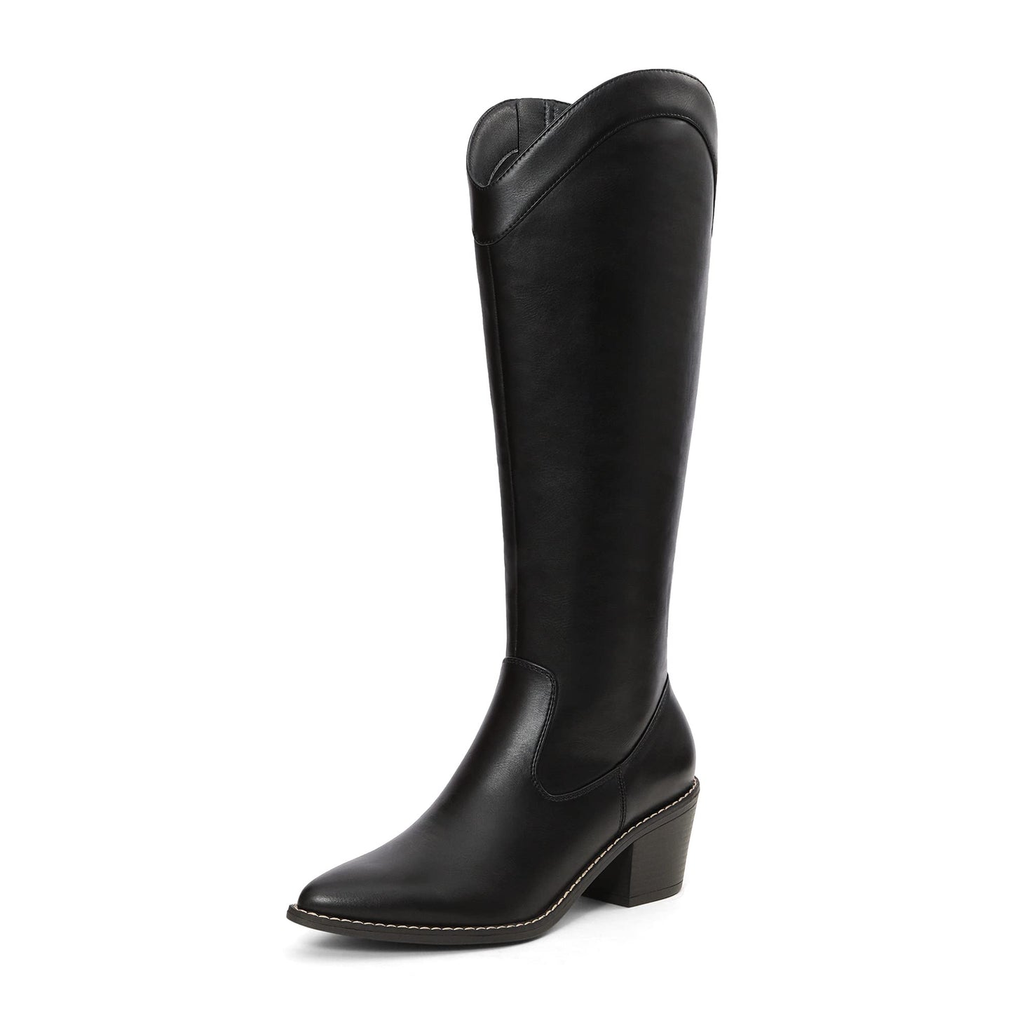 Suede and Leather Western Chunky Heel Pointed Toe Knee High Boots