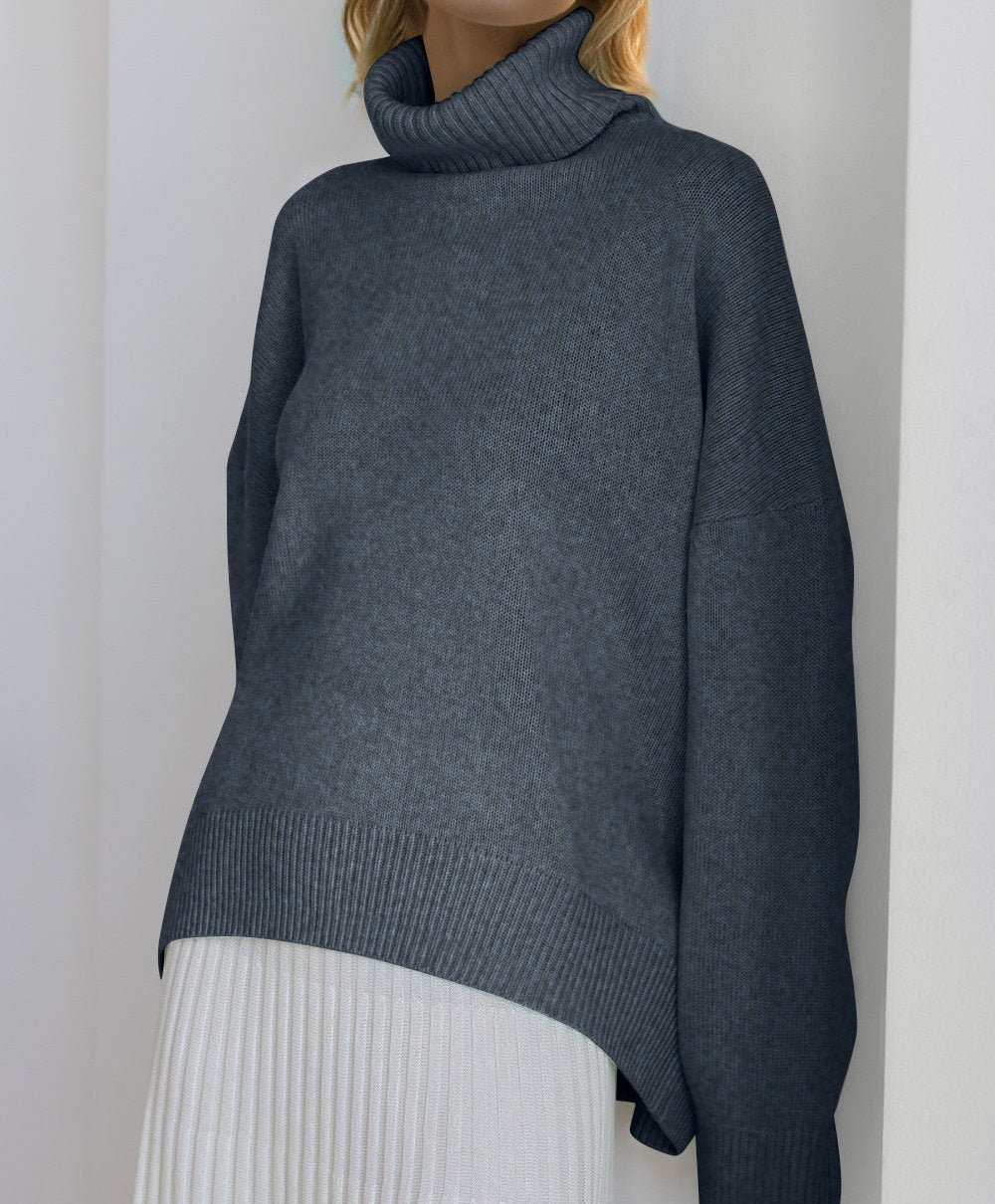 Turtleneck Dropped Shoulder Long Sleeve Sweater ONE SIZE