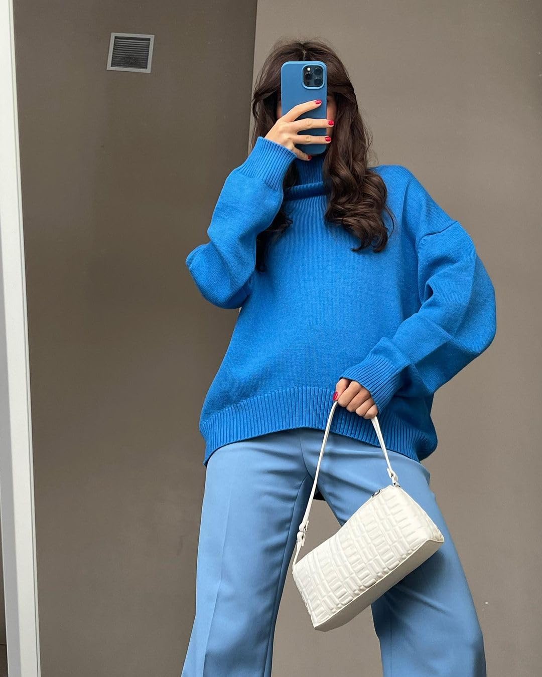 Turtleneck Sweater Chunky Long Sleeve Knitted Pullover High Low