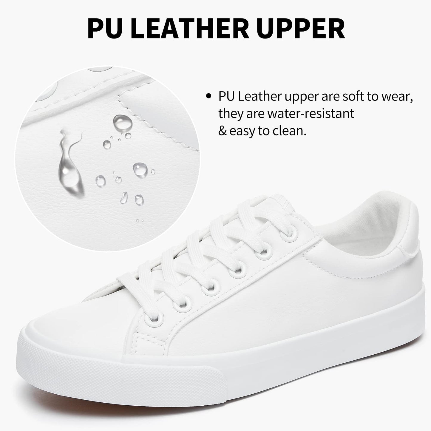 White Tennis Shoes PU Leather Sneakers Casual Walking Shoes