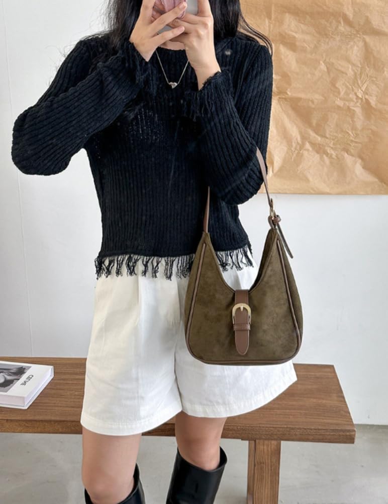 Slouchy Retro Suede Shoulder Bag