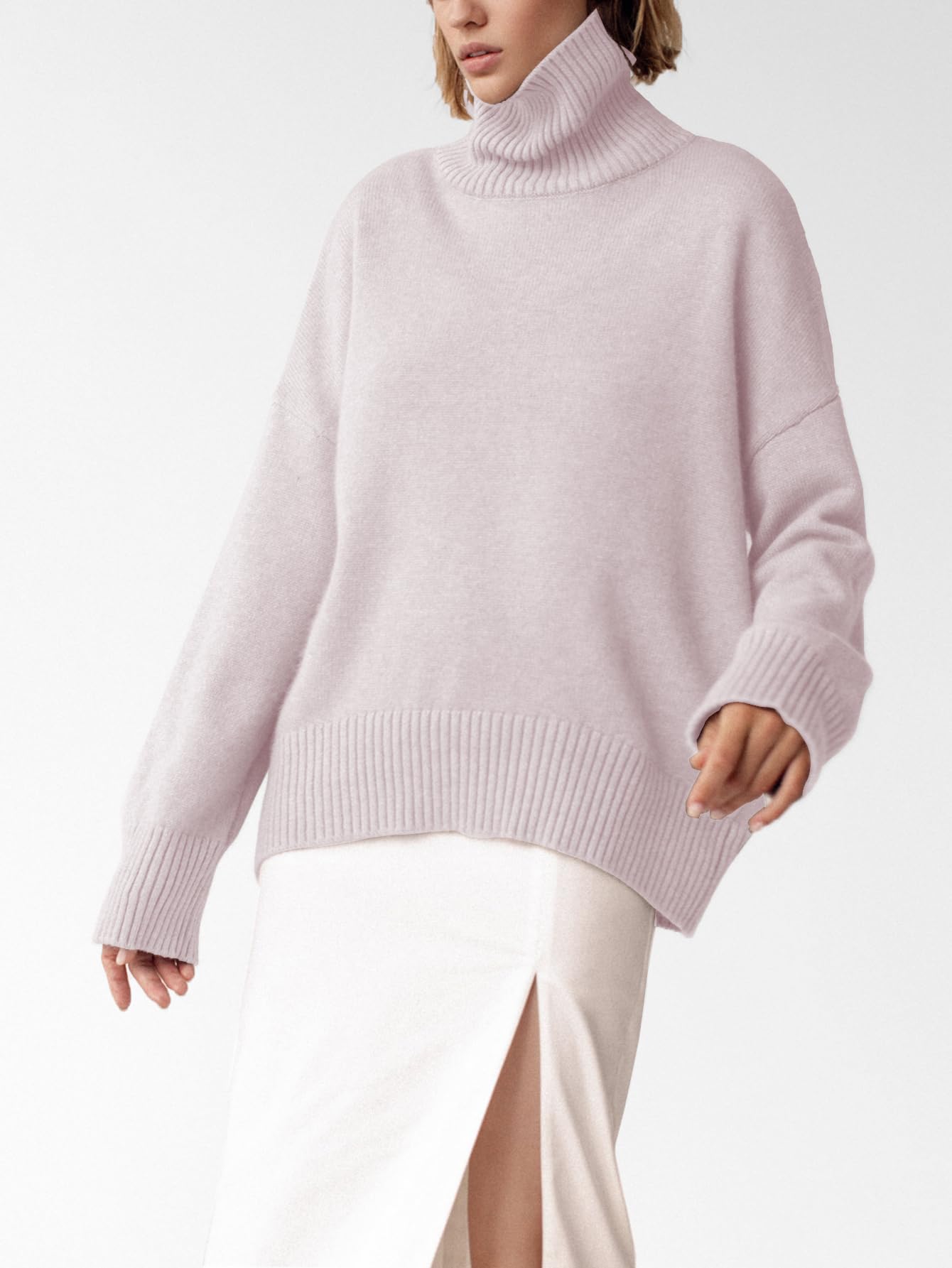 Turtleneck Sweater Chunky Long Sleeve Knitted Pullover High Low