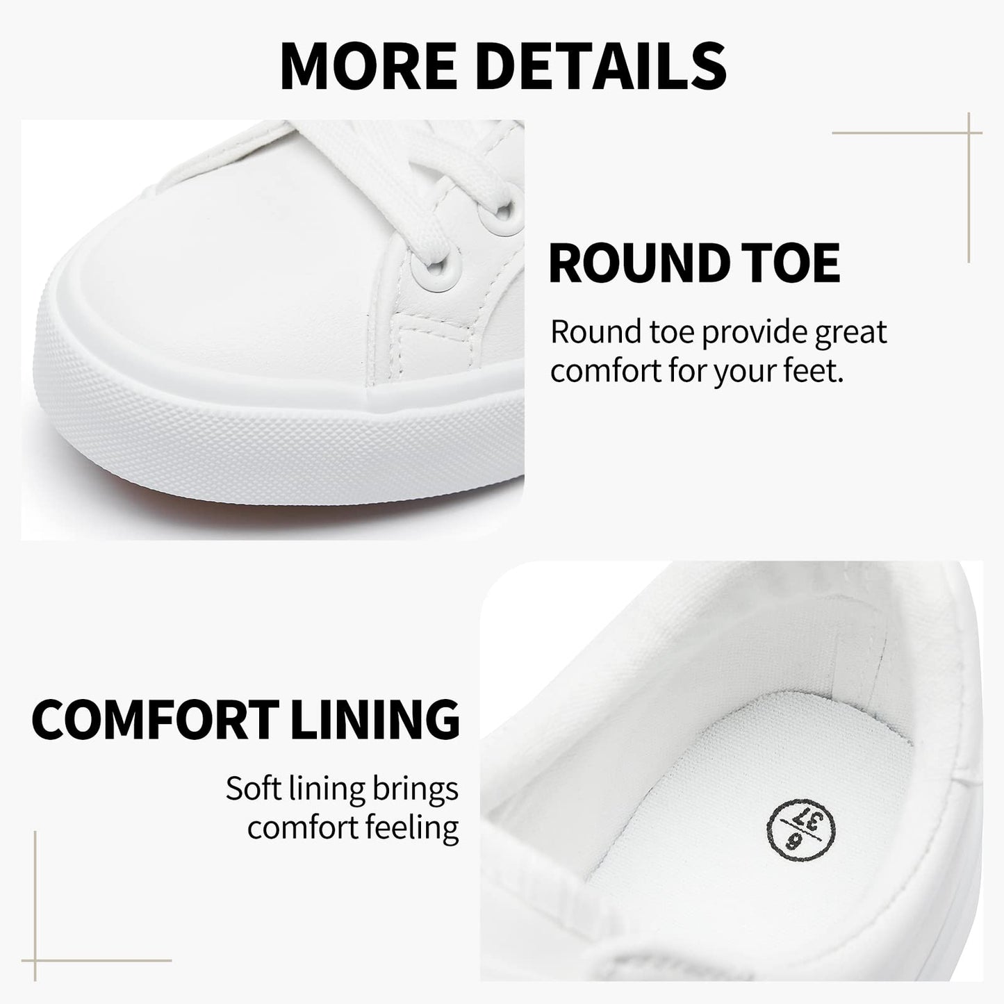 White Tennis Shoes PU Leather Sneakers Casual Walking Shoes