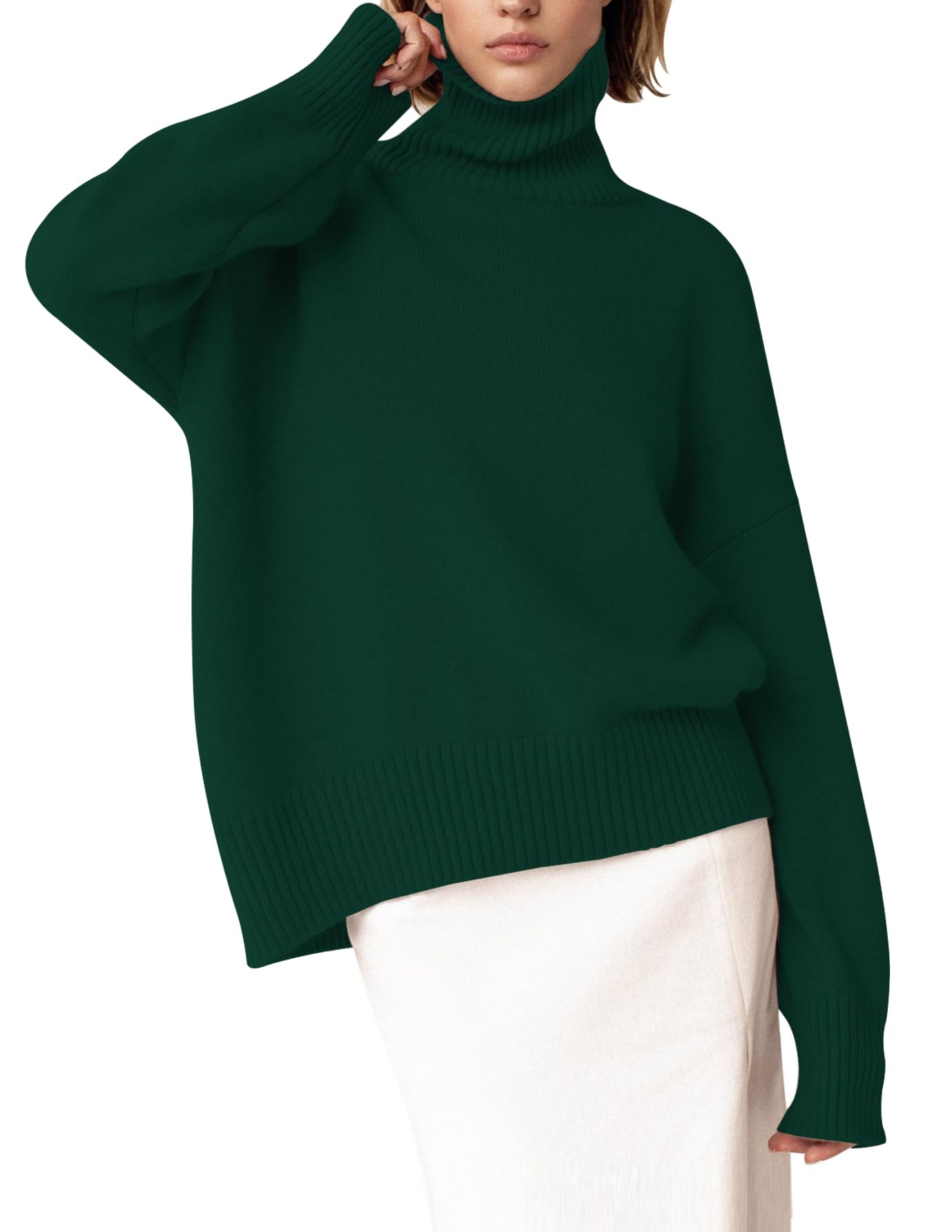 Turtleneck Sweater Chunky Long Sleeve Knitted Pullover High Low