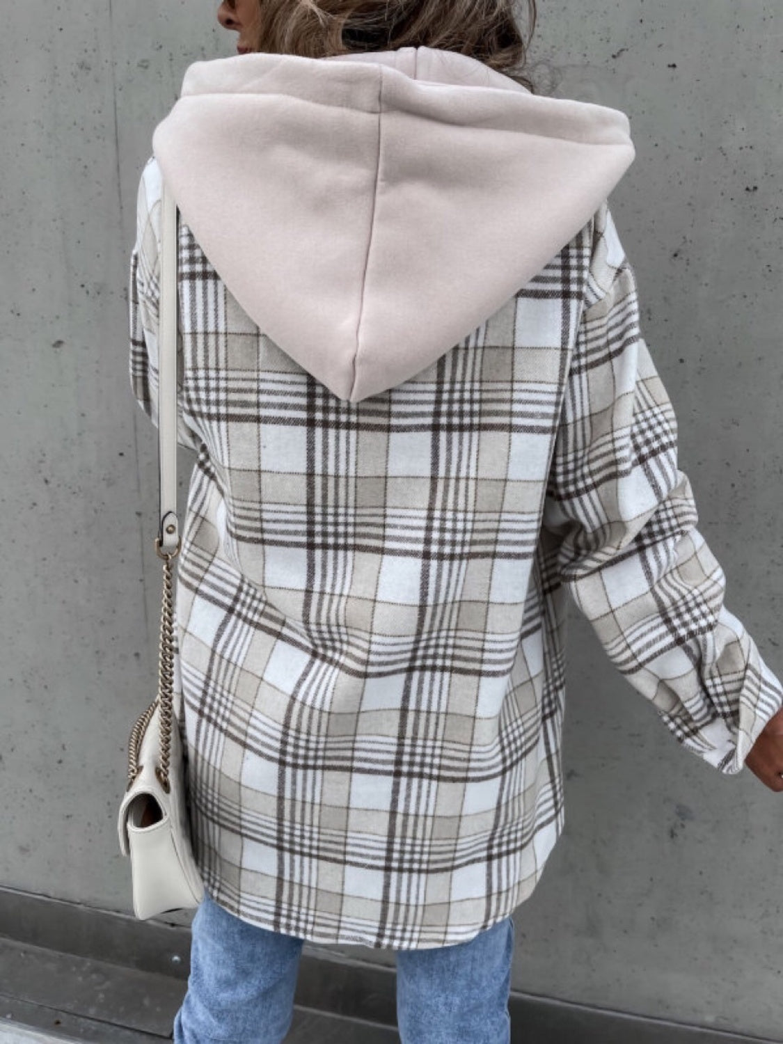 Plaid Dropped Shoulder Hooded Shacket