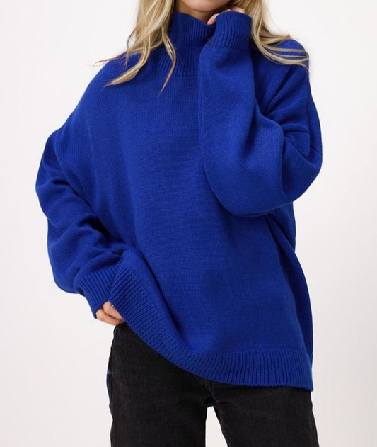 Side Slit Turtleneck Long Sleeve Sweater ONE SIZE