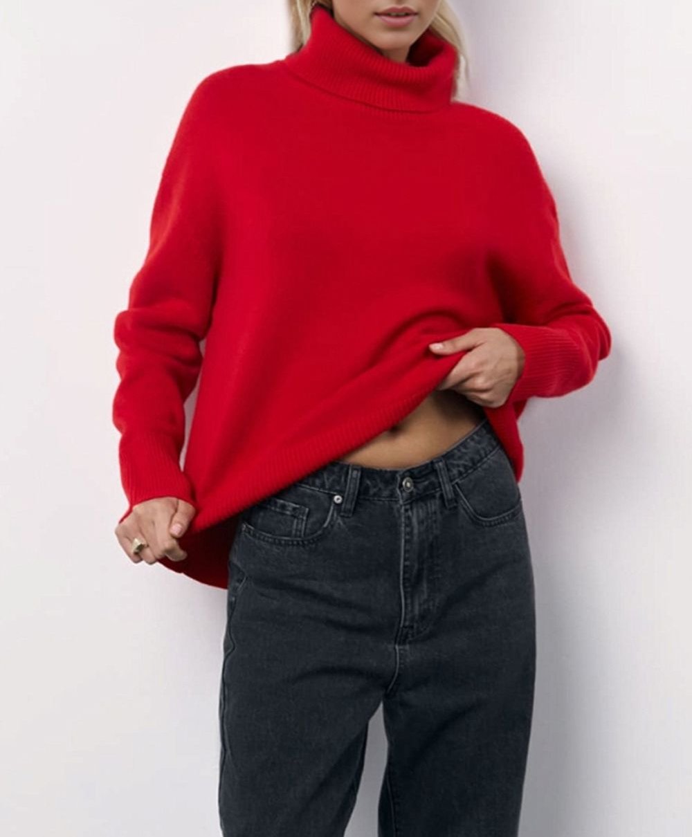 Turtleneck Long Sleeve Dropped Shoulder Sweater ONE SIZE