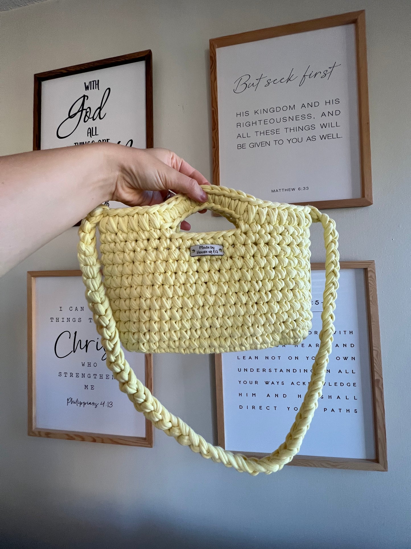 Yellow Handmade Crochet Bag with Shoulder Strap