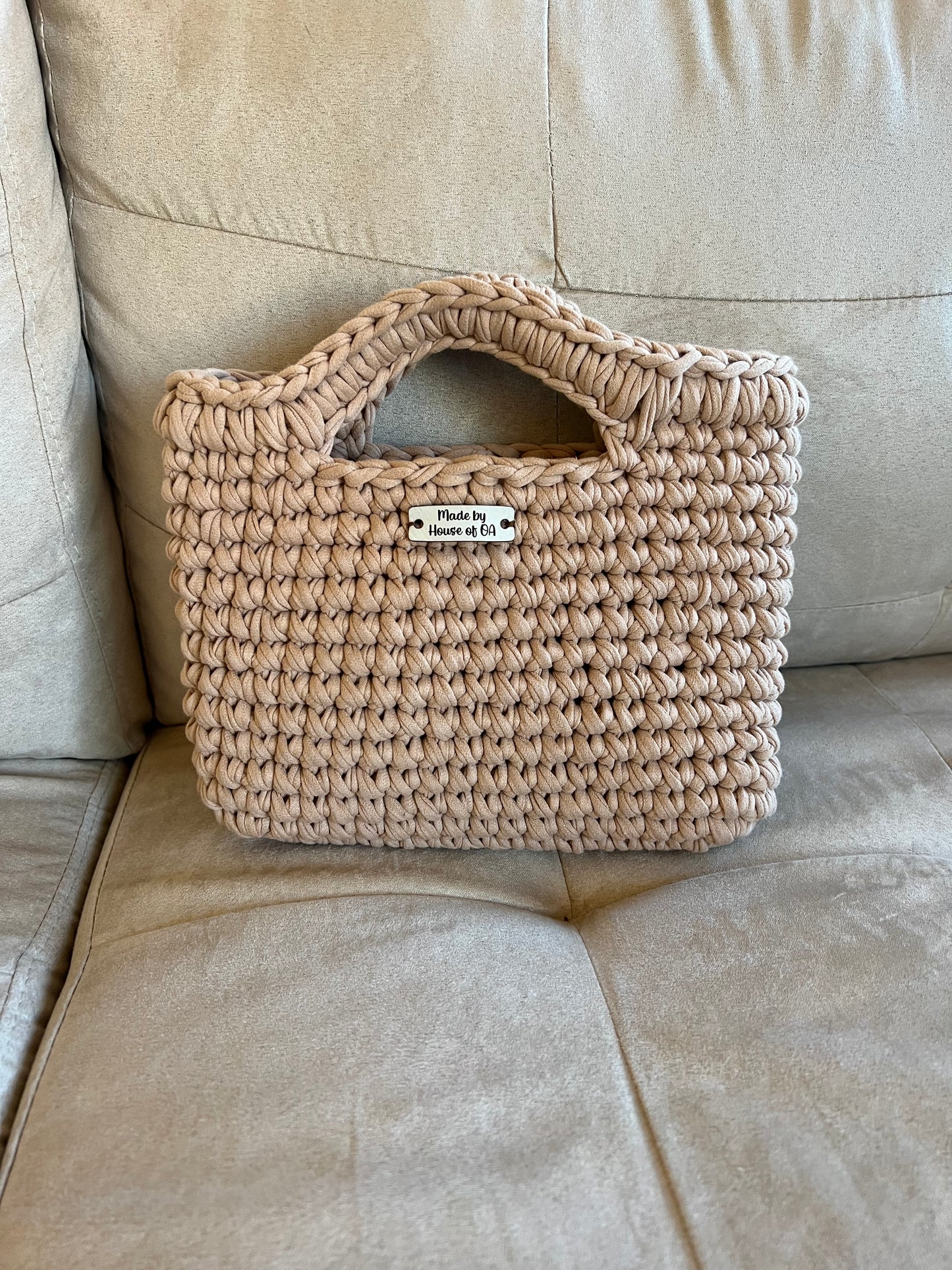 Cream Handmade Crochet Shoulder Clutch bag with Tassels.