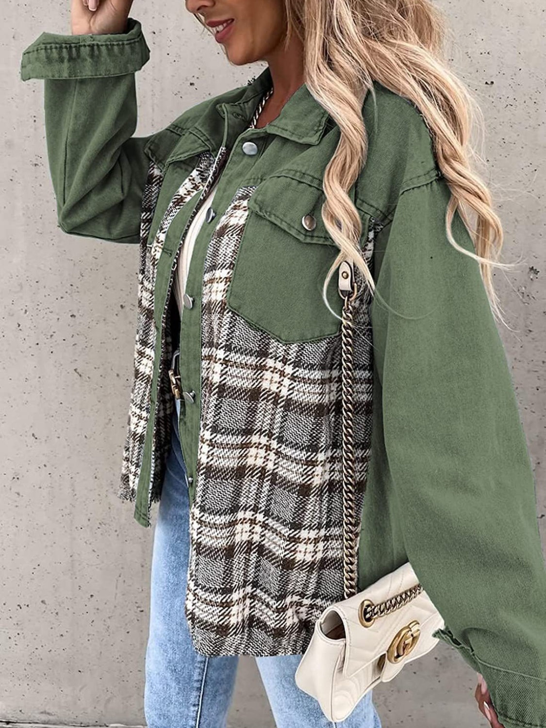 Plaid Button Up Dropped Shoulder Shacket