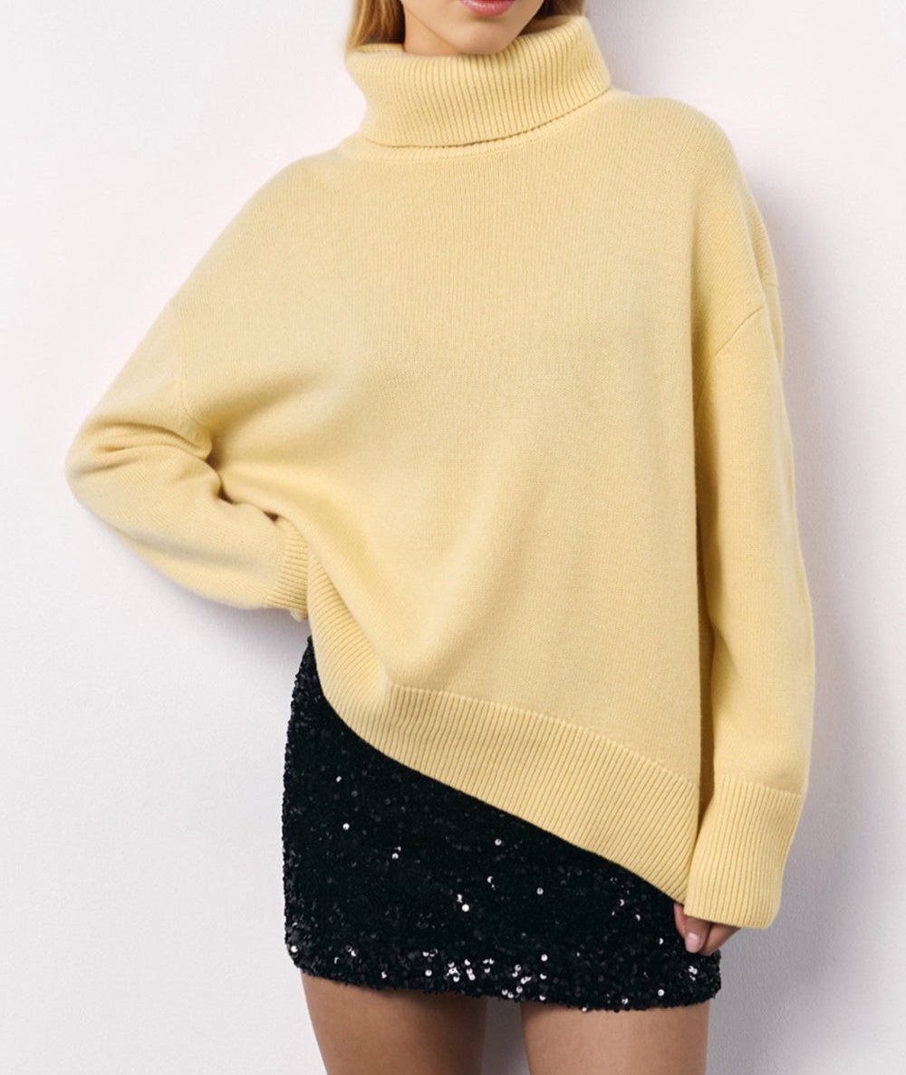 Turtleneck Long Sleeve Dropped Shoulder Sweater ONE SIZE