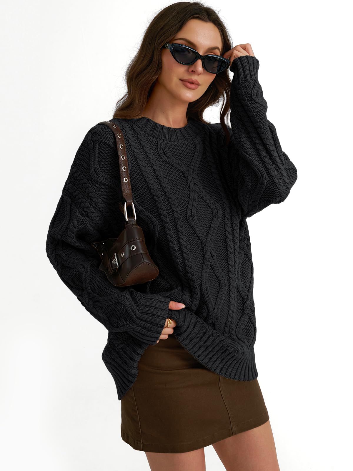 Oversized Cable Knit Crewneck Sweater